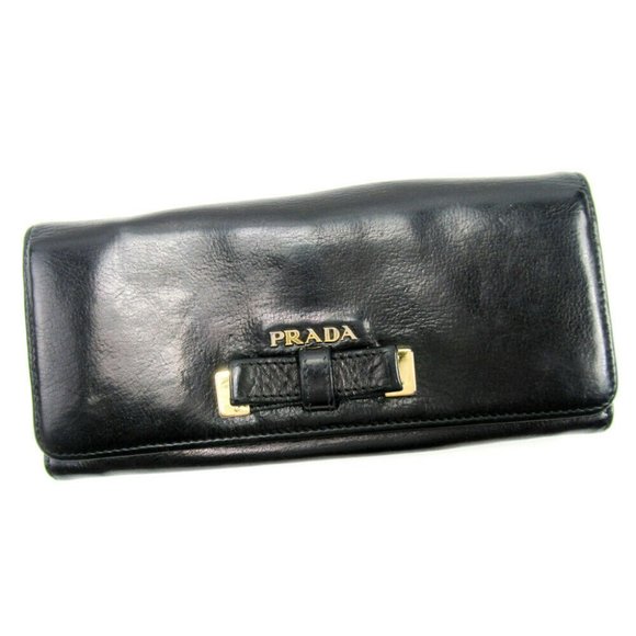 PRADA wallet ribbon motif leather Auth used T17239 - Picture 1 of 7